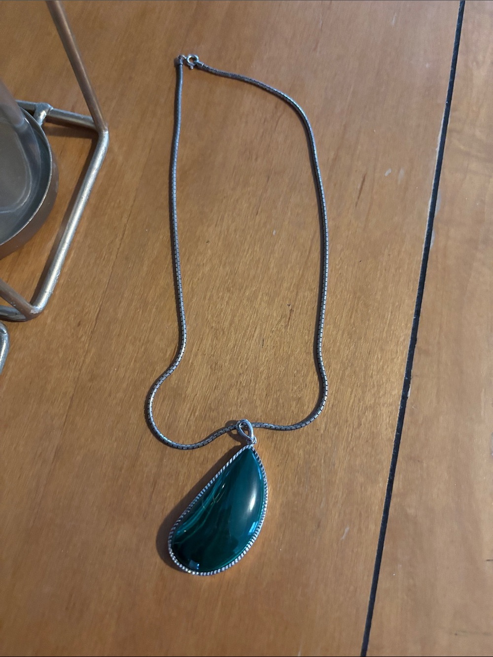 Sterling Silver Green Teardrop Pendant Necklace